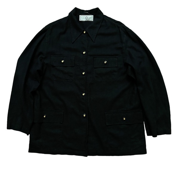 St. John Sport by Marie Gray Long Sleeve Shirt Jacket Linen Black Womens Size L - Picture 1 of 5